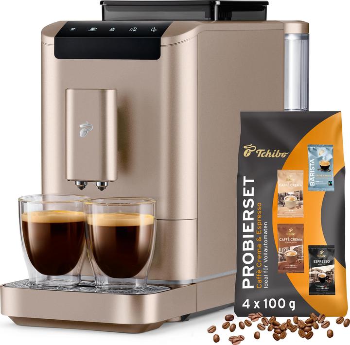 Produktbild Tchibo Kaffeevollautomat Esperto2 Caffè, Metallic Sand – Kaffeeprobierset GRATIS