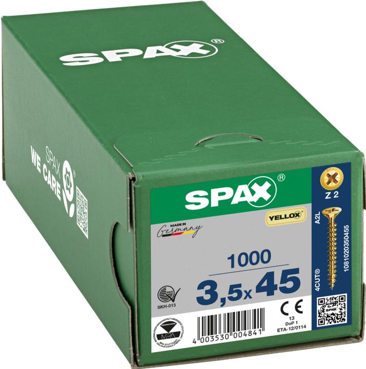 Immagine prodotto Spax Vite R 88094 Testa svasata con punta/inclinazione a croce -PZ 3,5 x 45/40-Z Acciaio zincato giallo (1000 Viti per pezzo)