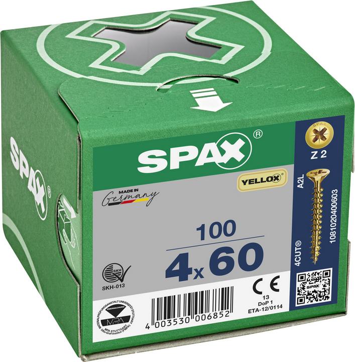 Image du produit Spax Vis R 88094 tête fraisée avec pointe/croix -PZ 4 x 60/50-Z acier électrozingué jaune (100 Vis par pièce)