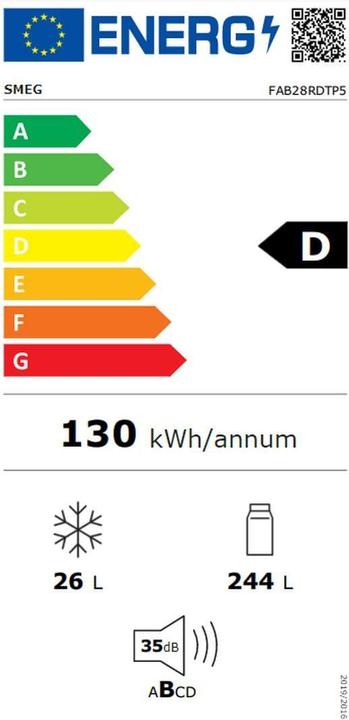 Energie-Label Smeg FAB28RDTP5 50's Style, 1-türig, 60 cm, Rechts, taupe (270 l)