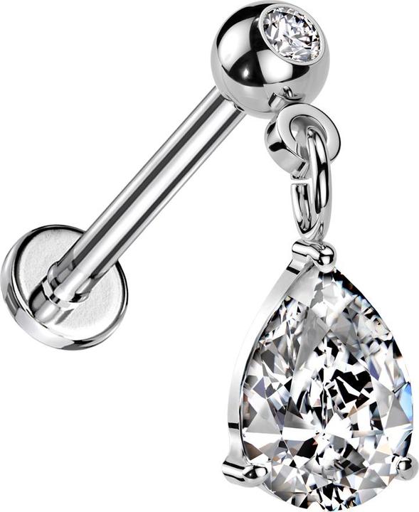 Star Piercing Micro Threadless Labret silber mit Kugel silber Kristall silber Anhänger Tropfenkristall silber (Chirurgenstahl 316L, Messing)