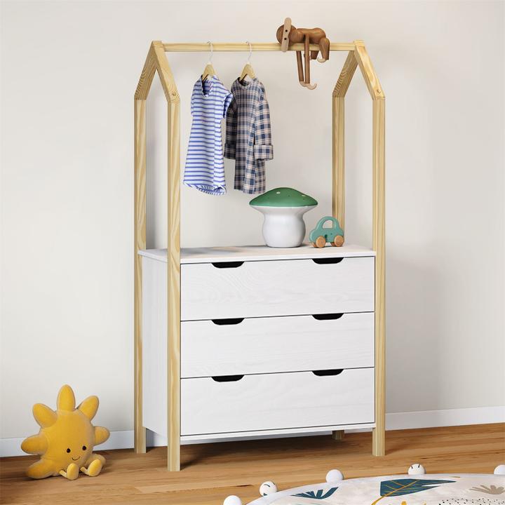 Produktbild IDIMEX Kinderzimmer Kommode AMIRA mit Kleiderstange – weiss (83 cm)
