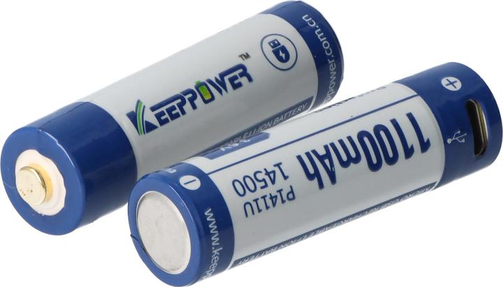Actual product image Keeppower Li-ion Akku 14500 mit 1100mAh 3,7V, 50,3x14,2mm, mit USB Lademöglichkeit (1 pcs., AA, 1100 mAh, Rechargeable battery)