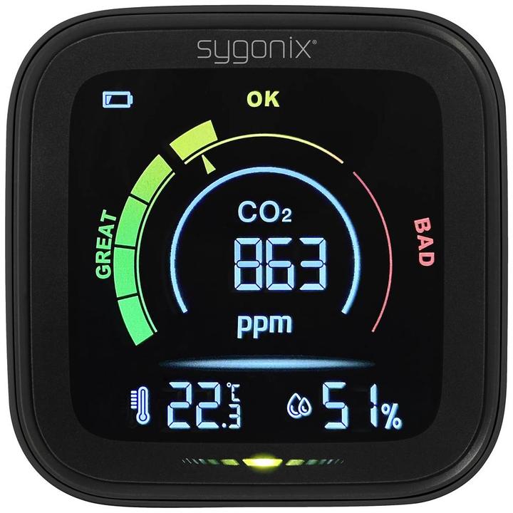 Productafbeelding Sygonix Thermo-/hygrometer met CO2-indicatie Zwart