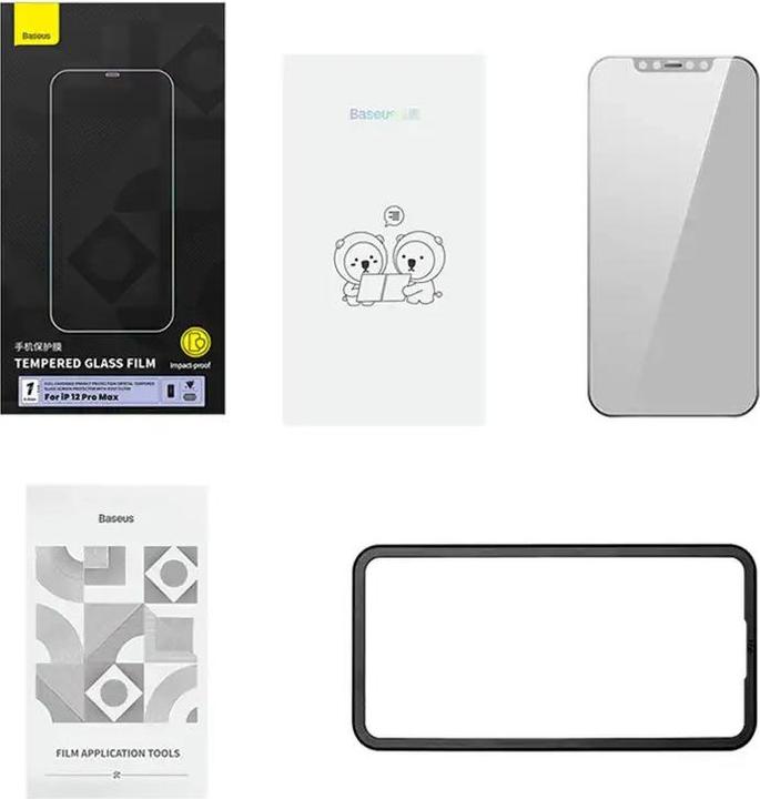Actual product image Baseus 0.3mm Full-Coverage Privacy Protection Crystal Tempered Glass Screen Protector with Dust Filter for (1 Piece, Apple iPhone 12 Pro Max)