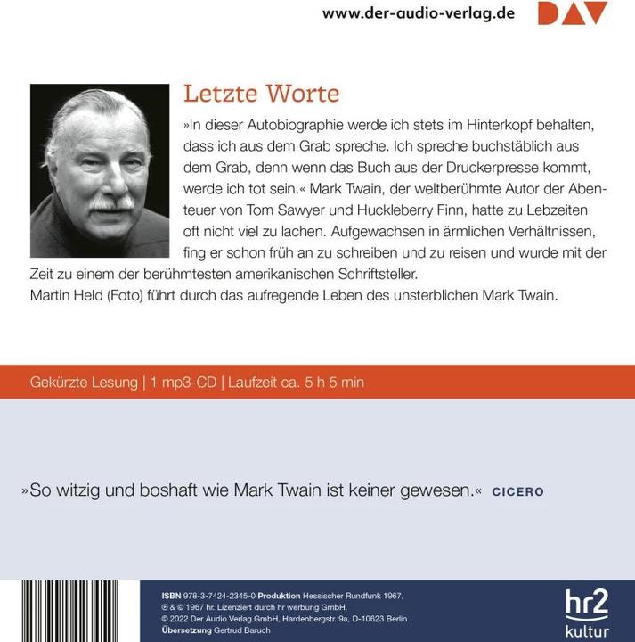 Produktbild Autobiographie (Mark Twain, Martin Held, Gertrud Baruch, Deutsch)
