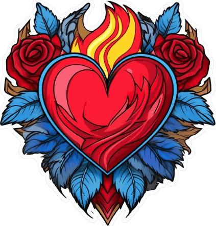 Actual product image Bügelbilder Bügelbild Herz Tattoo mit Flammen und Rose