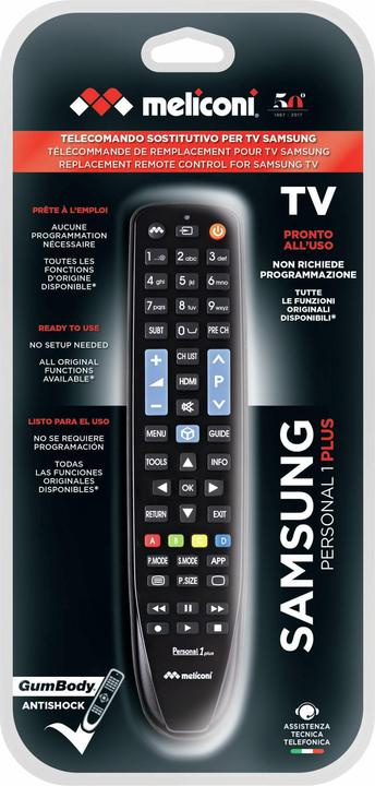 Immagine prodotto Meliconi Gumbody Personal 1+ Telecomando per TV SAMSUNG Sostituisce il Telecomando Originale Pronto a (Telecomando specifico per il dispositivo, Miracolo)