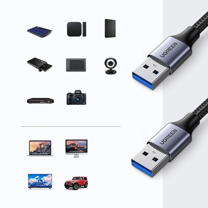 Produktbild Ugreen USB3.0 cable Male USB-A to Male USB-A 2A, 0.5m (black) (0.50 m, USB 3.2 Gen 1)