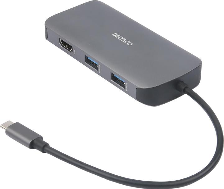Actual product image Deltaco USB-C docking station 3xUSB/SD/microSD/RJ45/HDMI si (USB-C, 9 Ports)