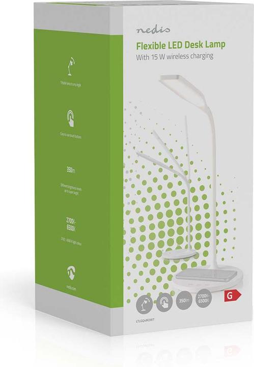 Immagine prodotto Nedis Lampada LED con caricatore wireless - interruttore dimmer - LED - 15 W - con dimmer - bianco (350 lm)