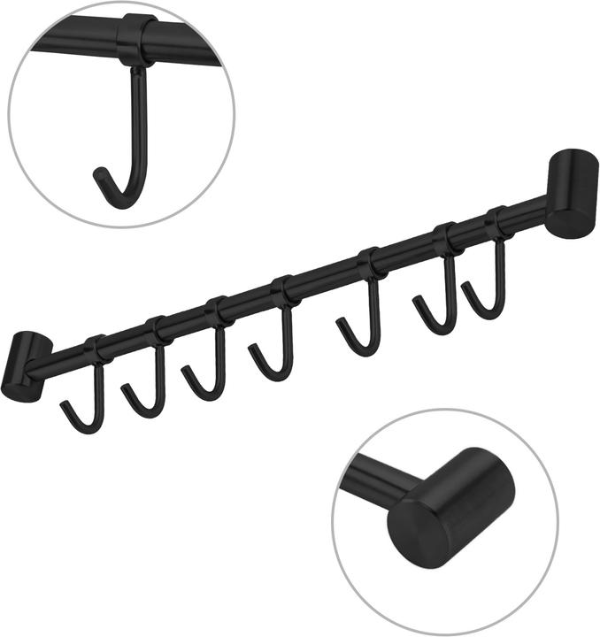Actual product image Intirilife Stainless steel hanging rail with 7 hooks