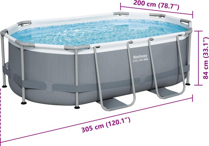 Actual product image Bestway Steel Pro MAX Above Ground Pool Set 3.05 m x 2.00 m x 84 cm (305 x 200 x 84 cm)