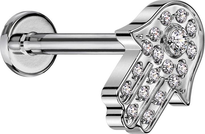 Star Piercing Micro Labret Innengewinde silber Hamsa silber Kristalle silber (ohne Messing, Titan G23)