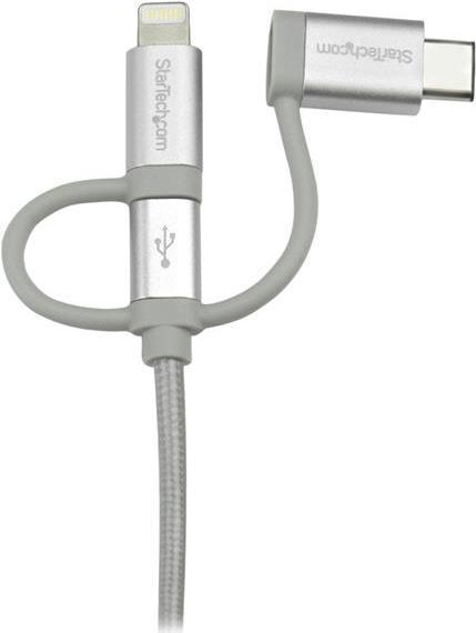 Actual product image StarTech USB Lightning Cable - USB-C Micro-B Charging Cable - 1m - braided - Silver - USB to Lightning (1 m, USB 2.0)