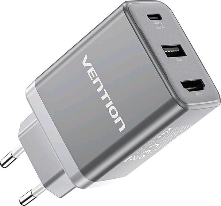 Vention FJAH0-EU USB(C+A)+HDMI GaN mains charger (60W/5W/4K@60Hz) (grey) (60 W)