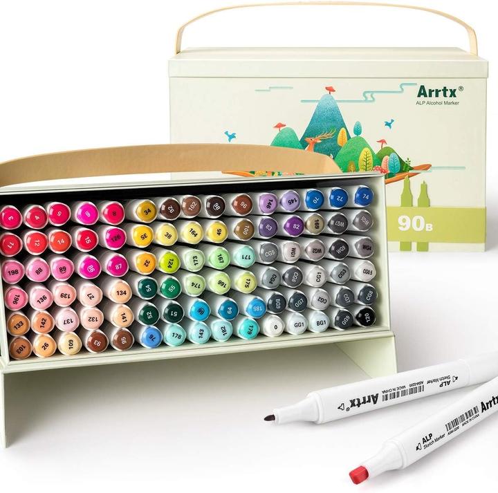 Arrtx ALP-Serie - Permanent Marker Set mit Dual Tips (90 Stück) (Mehrfarbig, 90 x)