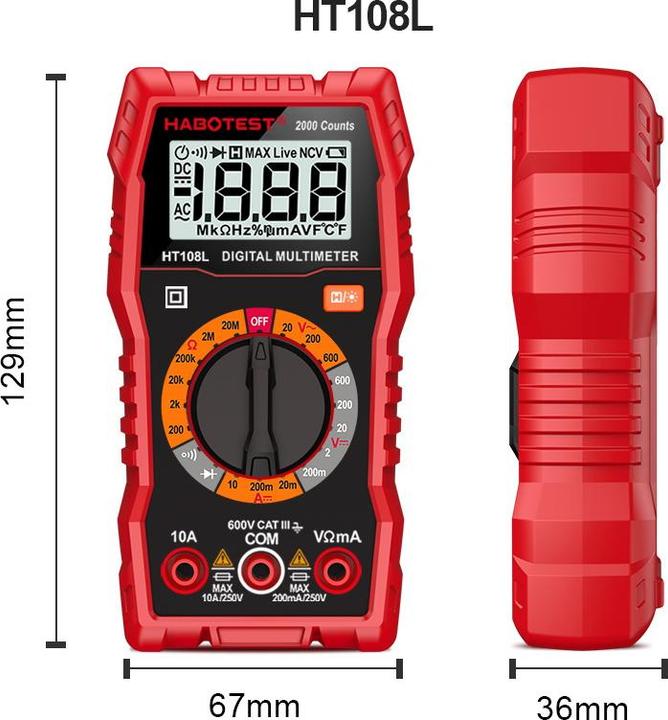 Actual product image Habotest HT108L Digital Universal Multimeter (CAT III 600V)