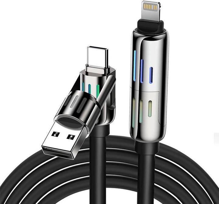 BlitzWolf 4-in-1 USB-C/USB-A to USB-C/Lightning cable BW-HDC6 1.2m 240W RGB (black) (1.20 m, 240 W)