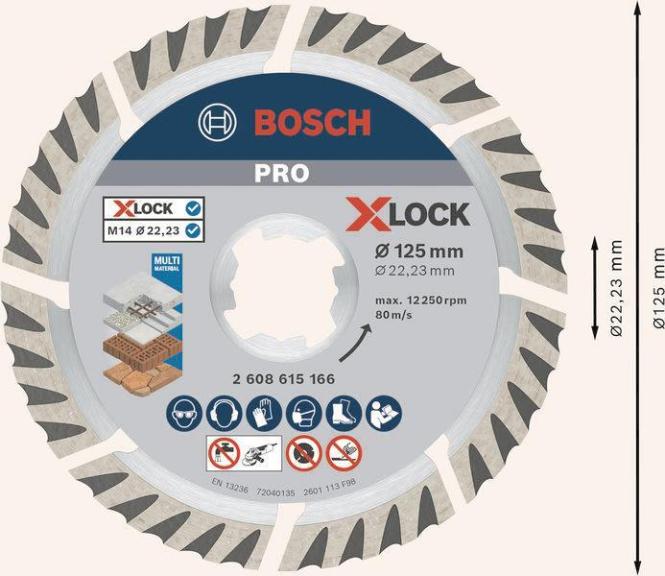 Produktbild Bosch Professional Zubehör PRO Multi Material X-Lock Diamanttrennscheibe, 125 x 22,23 mm, 22,23 mm