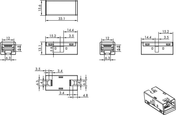 Actual product image Roline RJ-45 coupling shielded, Cat.6A (Class EA)