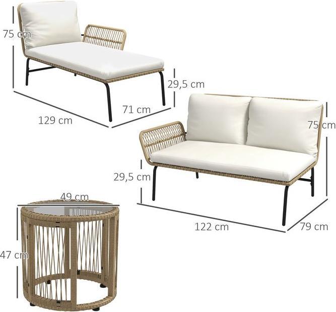 Actual product image Swisshandel24 3-tlg. Rattan Gartenmöbel-Set, Gartengarnitur mit Liegestuhl, Couchtisch, Zweisitzer, Gartenset mit