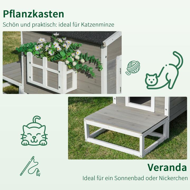 Produktbild PawHut Katzenhaus mit Terrasse und Balkon (Katze)