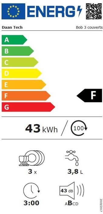 Label énergétique Daan Tech Lave-vaisselle de table Bob jaune/blanc