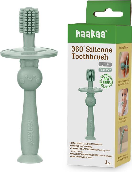 Actual product image Haakaa 360° Toothbrush - Pea Green (Soft, 1 x)