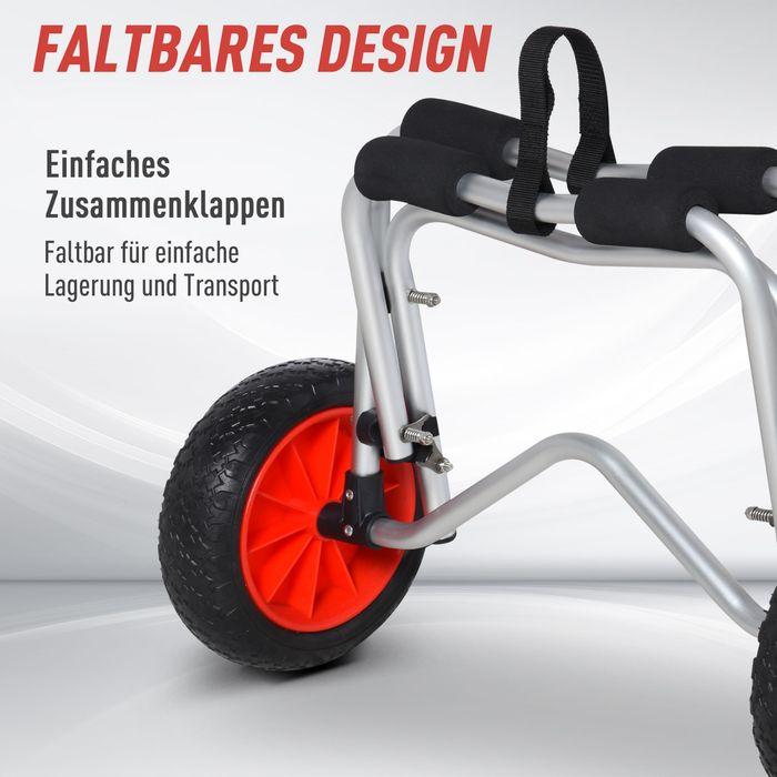 Produktbild Swisshandel24 Alu Kanuwagen Kajakwagen Surfwagen klappbar mit Gurt Kunstleder-Räder Silber bis 75 kg 68x44,5x40cm