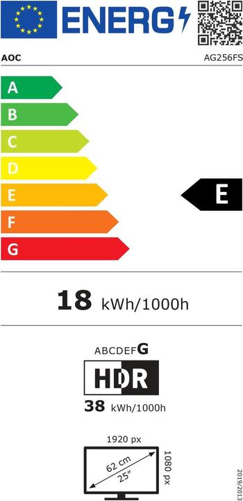 Energy Label AOC Agon PRO AG256FS - 24.5 inch FHD Gam (1920 x 1080 pixels, 24.50")