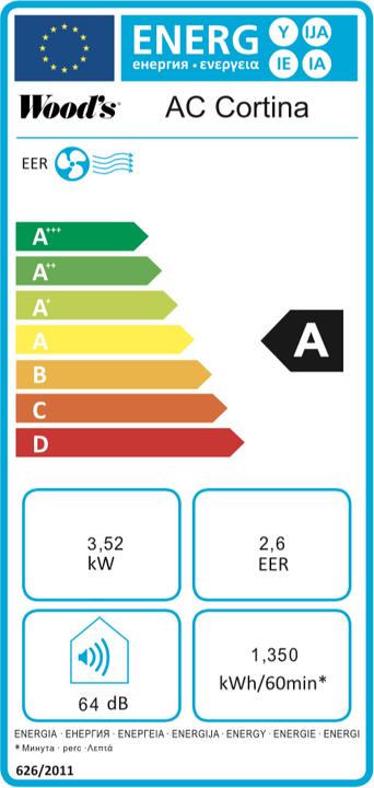 Label énergétique Wood's AC Cortina (35 m², 12000 BTU/h)