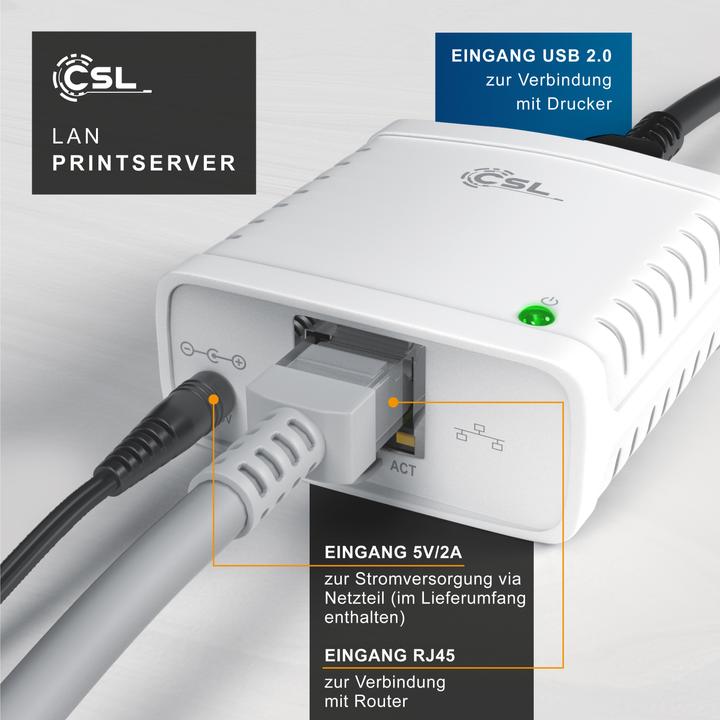 Image du produit CSL Serveur d'impression LAN Serveur d'impression USB2.0, LRP Print Server pour Windows, réseau USB