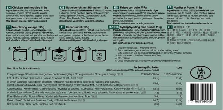 Nutritional values and ingredients Tactical Foodpack Chicken and Noodles (115 g)