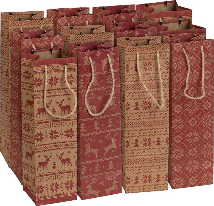 Produktbild Infactory 12er-Set weihnachtliche Kraftpapier-Geschenktüten für Weinflaschen (Geschenkpapier, 12 x)
