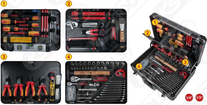 Actual product image KS Tools 1/4 + 1/2“ Elektriker-Werkzeugkoffer. 128-tlg. (128 pieces)