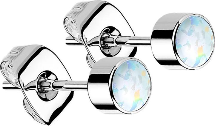 Star Piercing Ohrstecker silber Zylinder Opal weiss (ohne Messing, Titan G23)