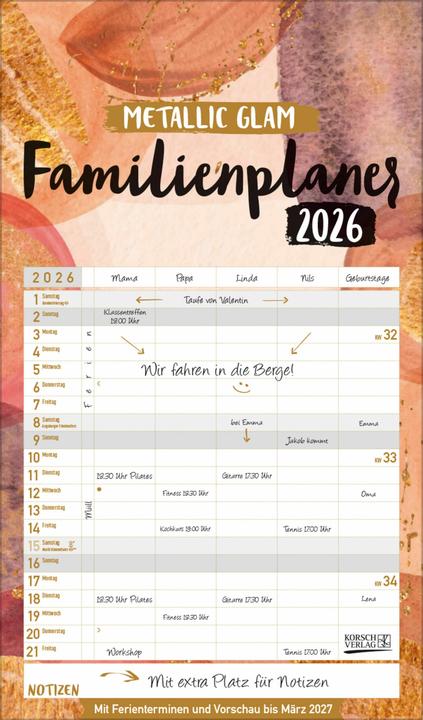 Produktbild Familienplaner Metallic Glam 2026 (Harter Einband, Deutsch)