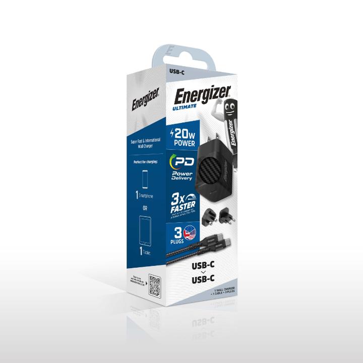 Produktbild Energizer Power-Delivery Ladegerät – 20 W – EU/UK/US, inkl. USB-C Kabel (20 W)