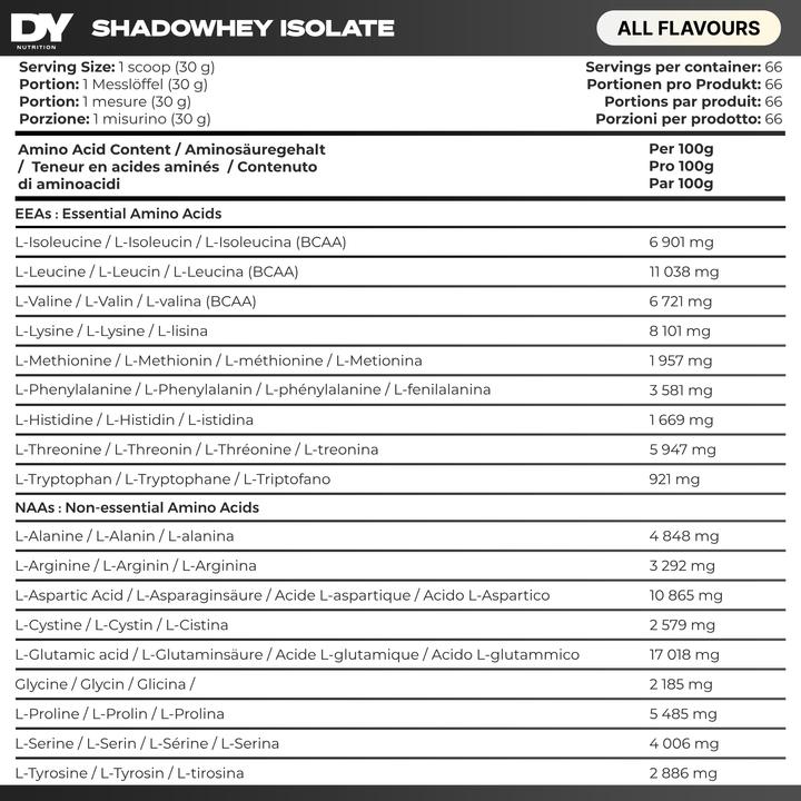 Nutritional values and ingredients DY Nutrition Shadowhey Isolate (Vanilla & caramel, 1 pcs., 2400 g)