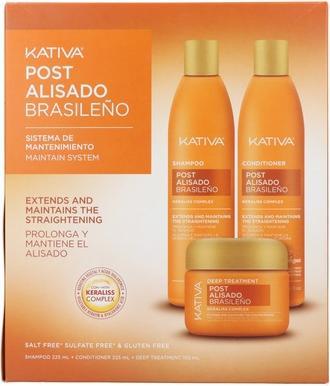 Kativa Post Brazilian Straightening Kit - 3 Einheiten Shampoo, Spülung und Behandlung (Flüssiges Shampoo)