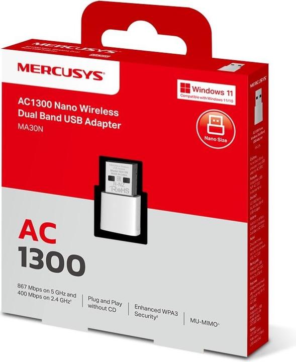 Actual product image Mercusys MA30N AC1200 Nano WiFi USB Adapter (USB)