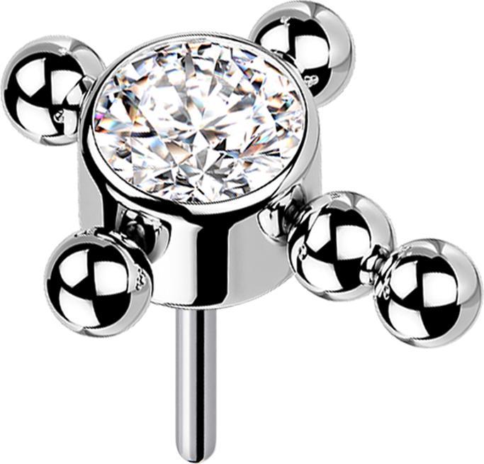 Star Piercing Threadless silber Kreuz Kugeln Kristall silber (ohne Messing, Titan G23)