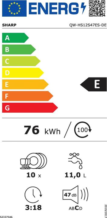 Energie-Label Sharp Shar GeschSp.QW-HS12S47ES-DE E sr