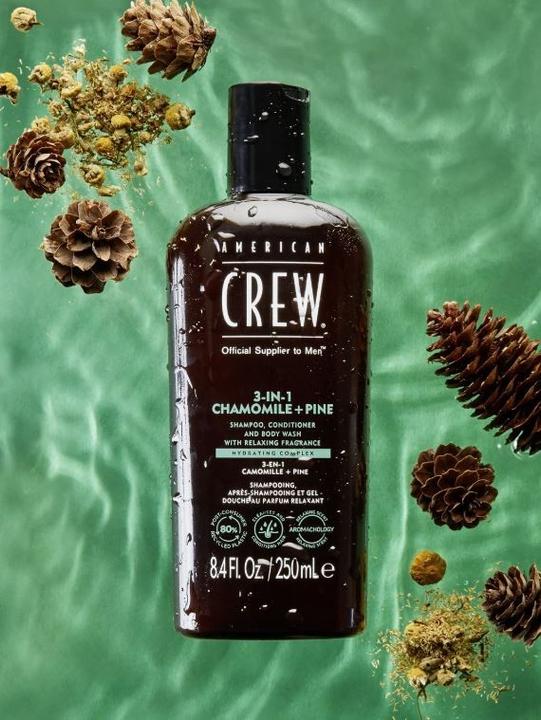 Produktbild American Crew 3-in-1 Chamomile & Pine Shampoo, Conditioner & Body Wash (250 ml, Flüssiges Shampoo)