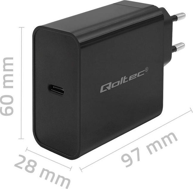 Actual product image Qoltec Ładowarka Super Quick PD | 65W | 5-20V | 3-3.25A | 1xUSB type C | Czarna (65 W)