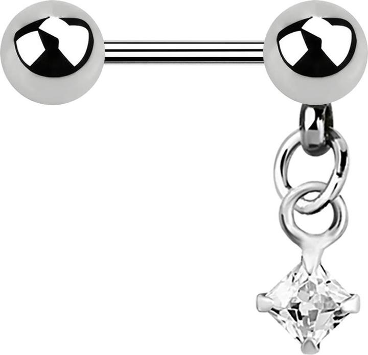 Star Piercing Micro Barbell silber mit Kugel und Anhänger Quadrat Kristall silber (ohne Messing, Chirurgenstahl 316L)