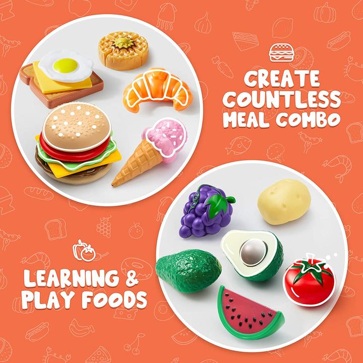 Immagine prodotto Activity Board 50 pezzi di cibo giocattolo in plastica per bambini, cibo finto, set di giochi da cucina