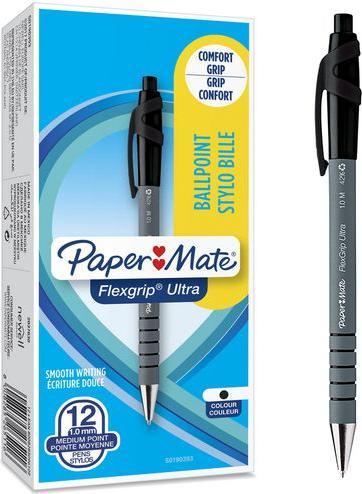 Actual product image Paper Mate Flexgrip Ultra Clip-on Retractable Ballpoint Pen Medium 12 Pieces (Black, Gray, 12 x)