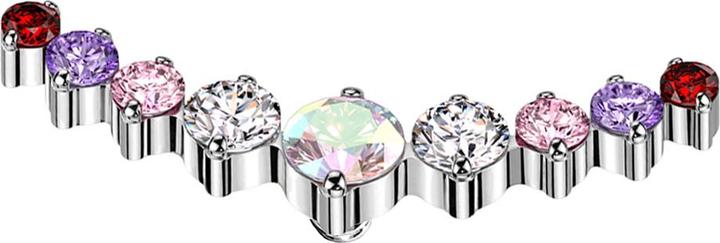 Star Piercing Dermal Anchor gebogen silber neun runde Kristalle farbig (Titan G23, ohne Messing)